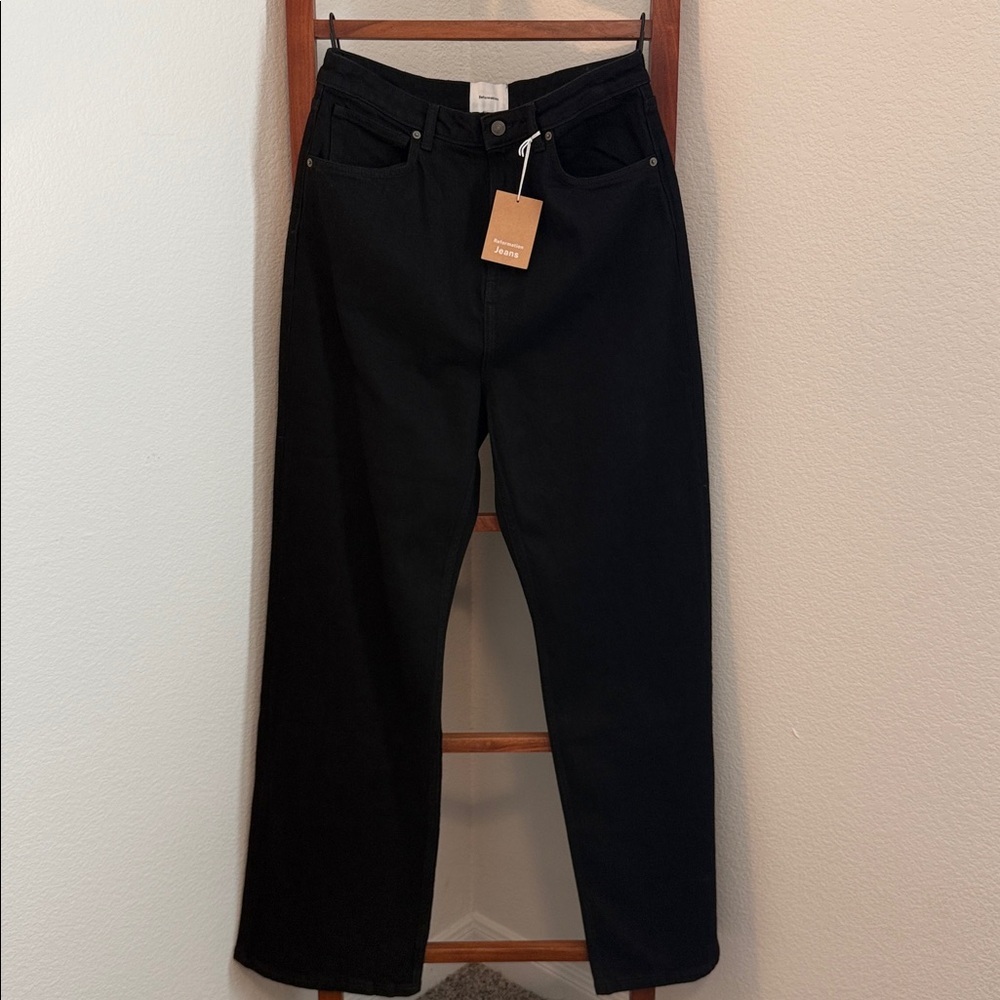Reformation Wilder Stretch High Rise Wide Leg Jeans NWT in Black Size 32